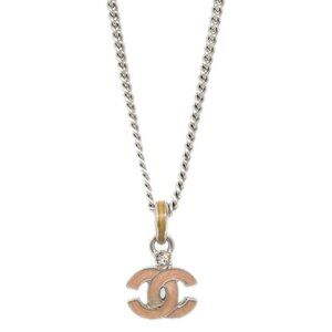 Chanel CC Chain Necklace Pendant Rhinestone Silver